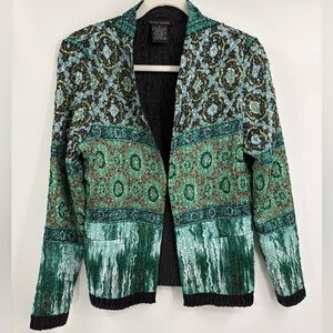 Tania Nardi Y2K 2000s Green Black polyester Crinkle Stretchy Jacket Blazer small